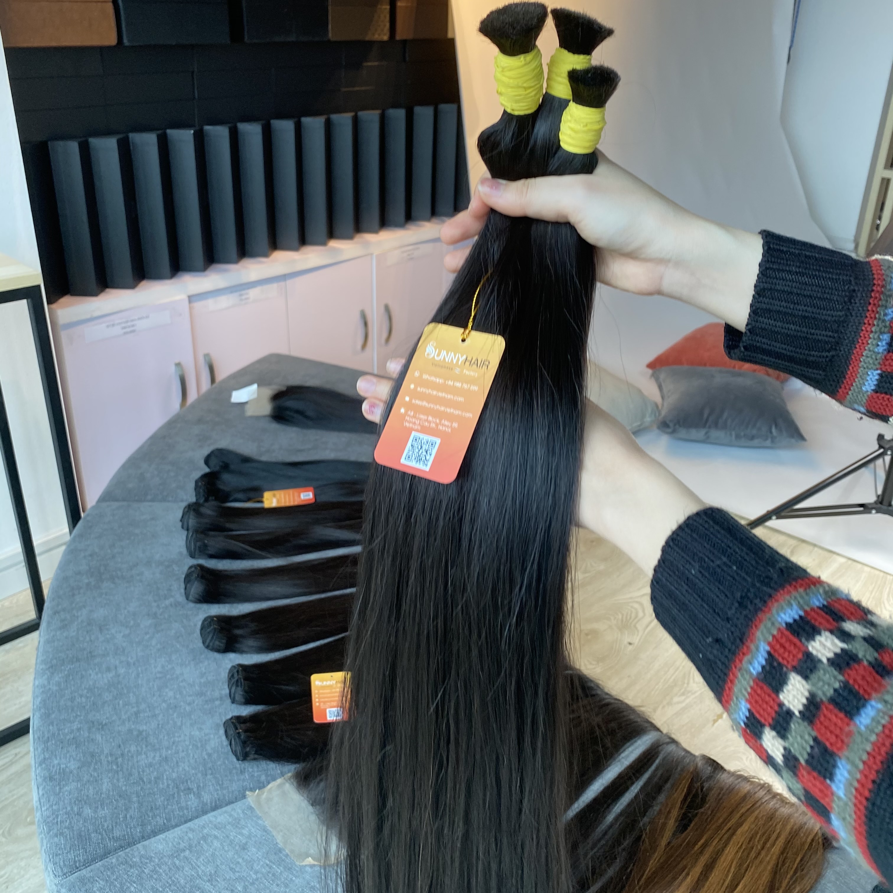 Single Drawn Black Straight Bulk Hair Extension 100 Human Hair