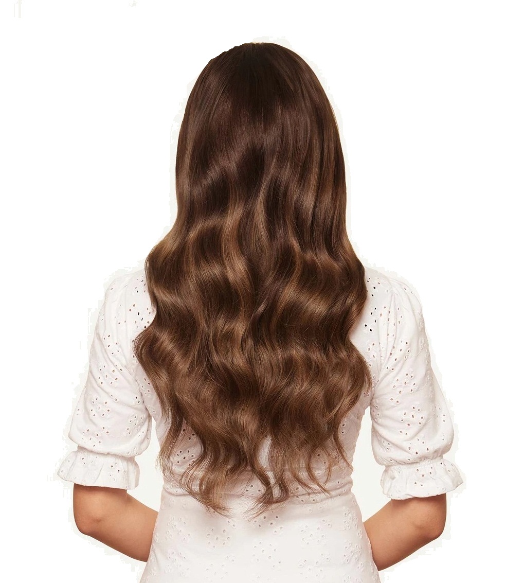 Balayage chocolate brown clip-in hair extensions back
