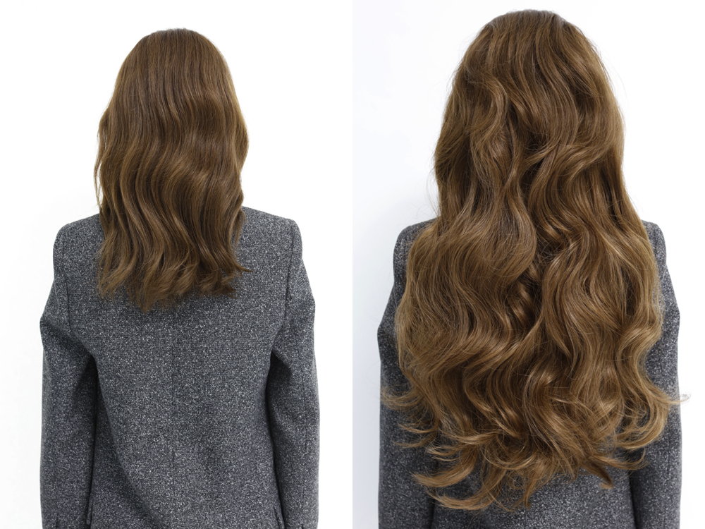Before and after apply clip-in hair extensions