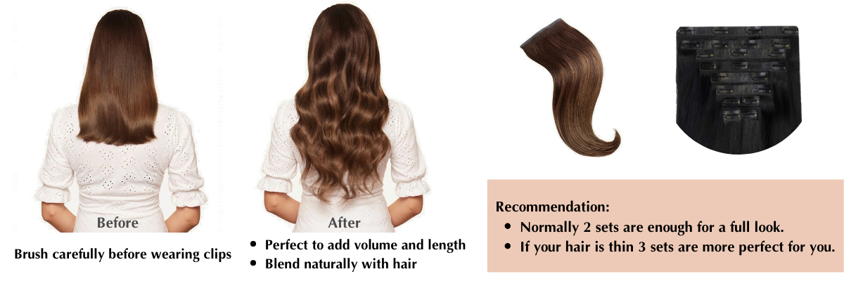 before after clip-in hair extensions
