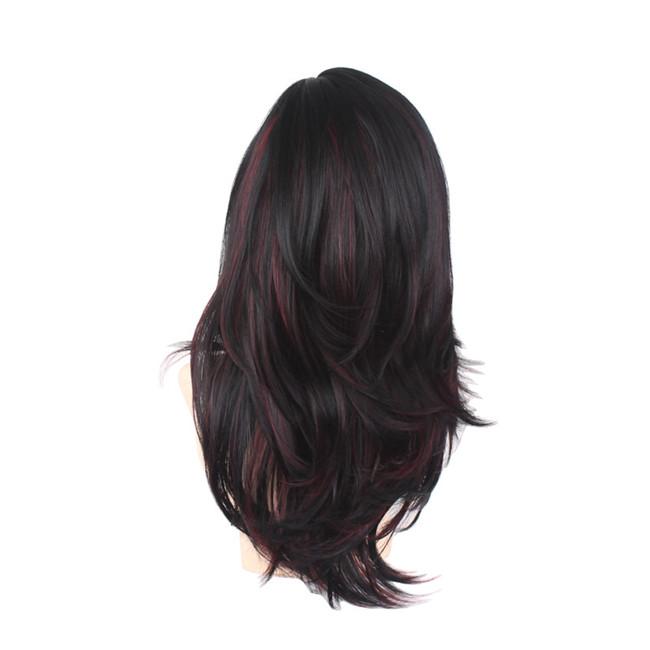 Long-straight-wigs-layered-style-black-red-highlight
