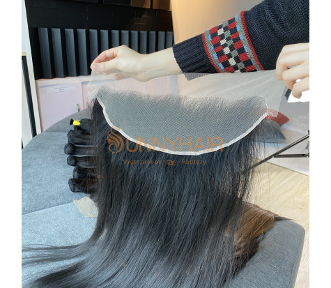 Hot sale Combo Natural Color Bone Straight 3 Machine Weft Hair Bundles with 1 Lace Frontal100% Vietnam Human Hair