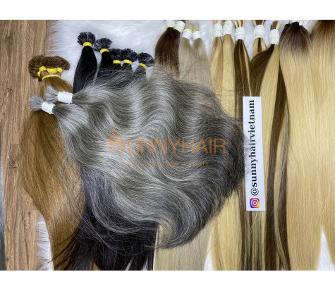 Premium Grey Color Bulk Hair Extension Natural Straight Various Lengths | Vietnam Hair Supplier