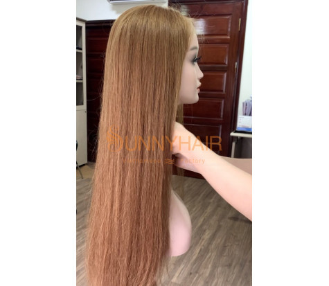 Top Sunny Hair Long Straight Wefted Cap Wig with Bangs 100% Remy Human Hair
