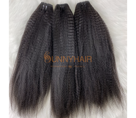 100% Vietnam Virgin Human Hair Extensions, Natural Black Kinky Straight Double Weft Hair