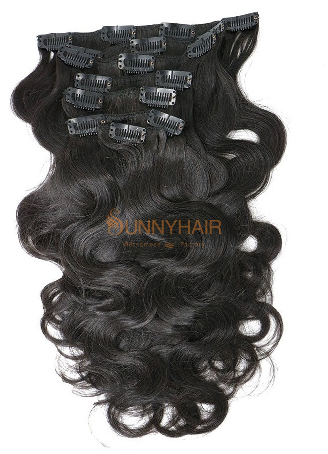 Body Wave Clip-in Hair Extensions with 100% Original Human Hair Double Weft for Women in various colors