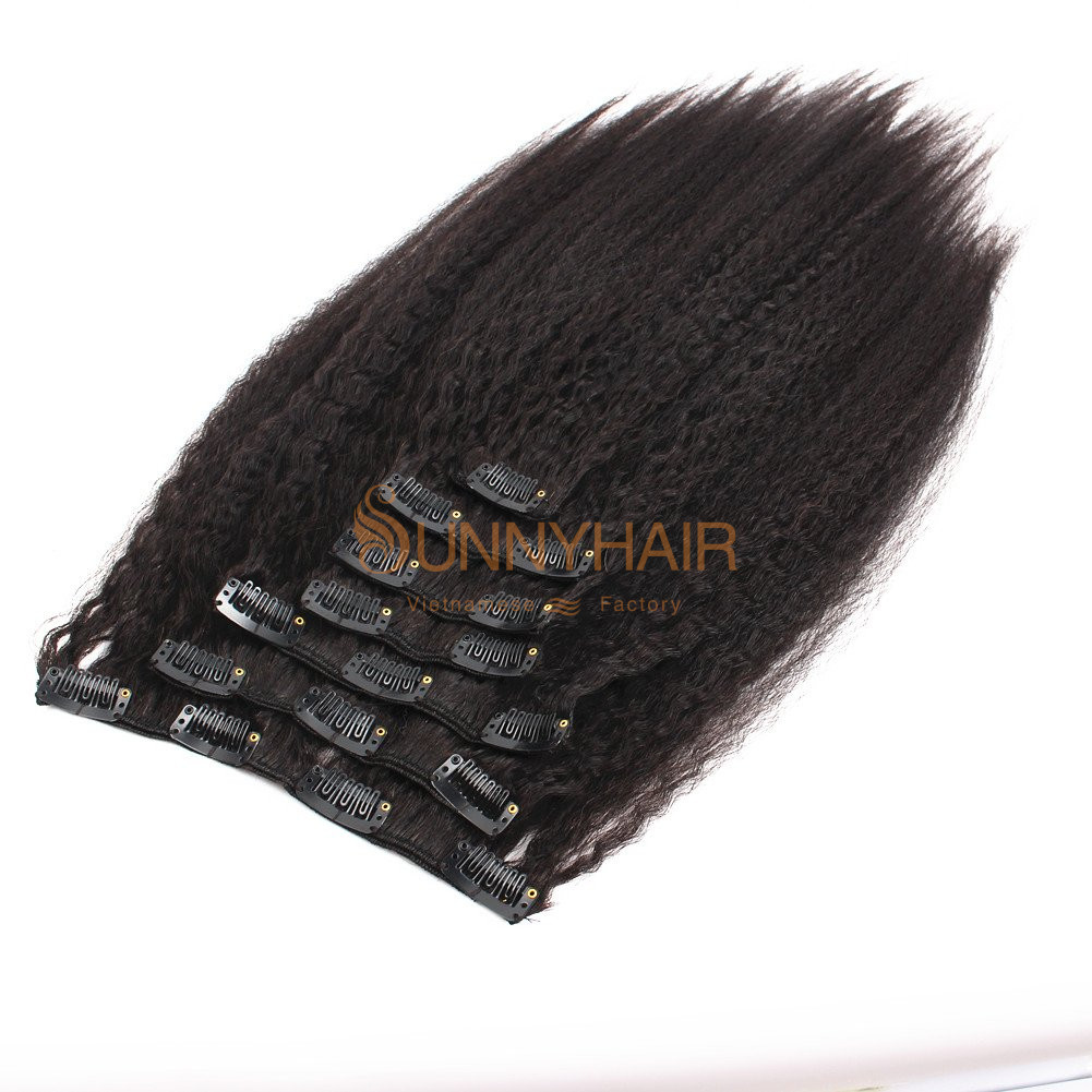 Kinky Straight Clip-in Vietnam Human Hair Extensions 100% Virgin Hair with Natural Black