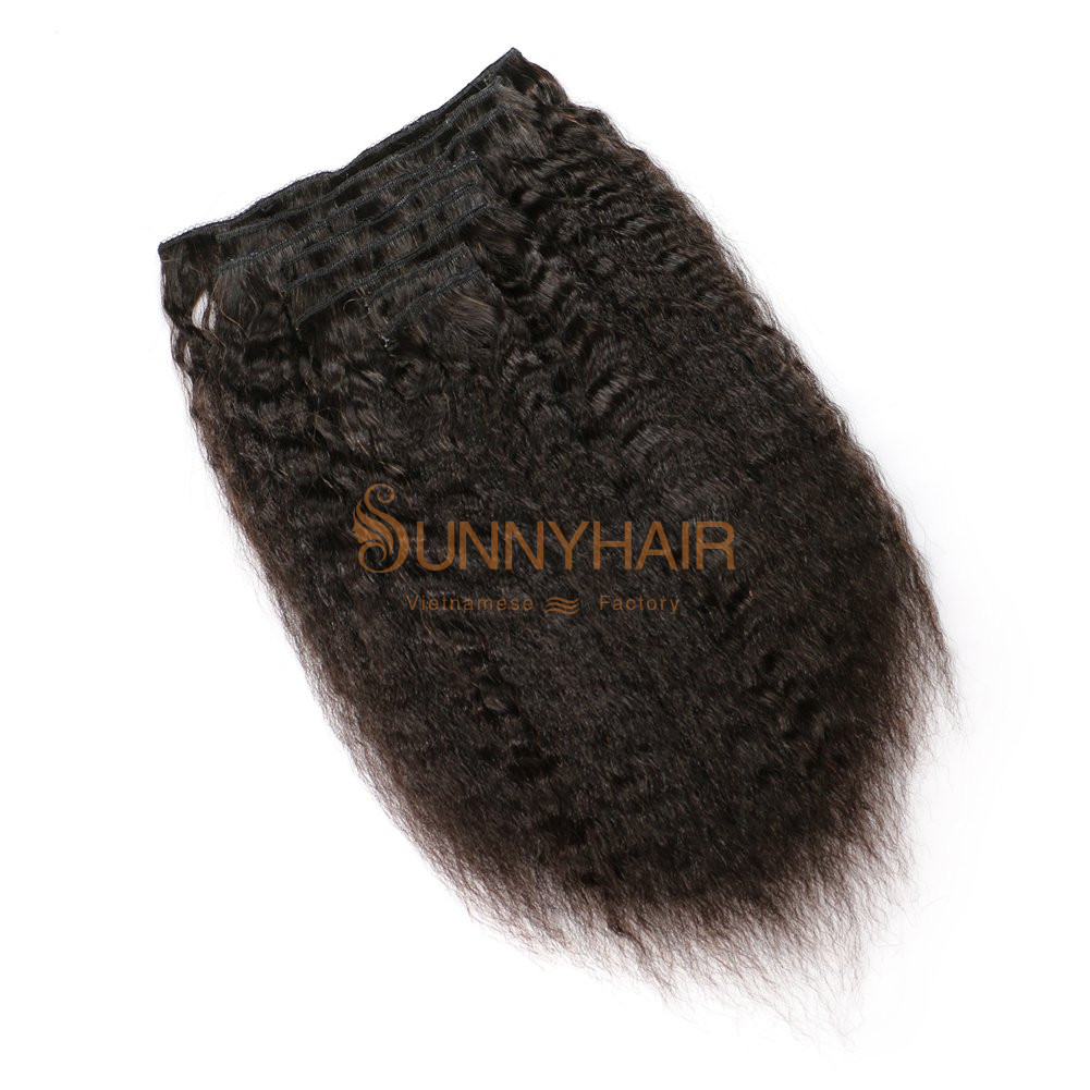 Kinky Straight Clip-in Vietnam Human Hair Extensions 100% Virgin Hair with Natural Black