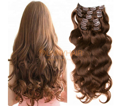 Body Wave Clip-in Hair Extensions with 100% Original Human Hair Double Weft for Women in various colors