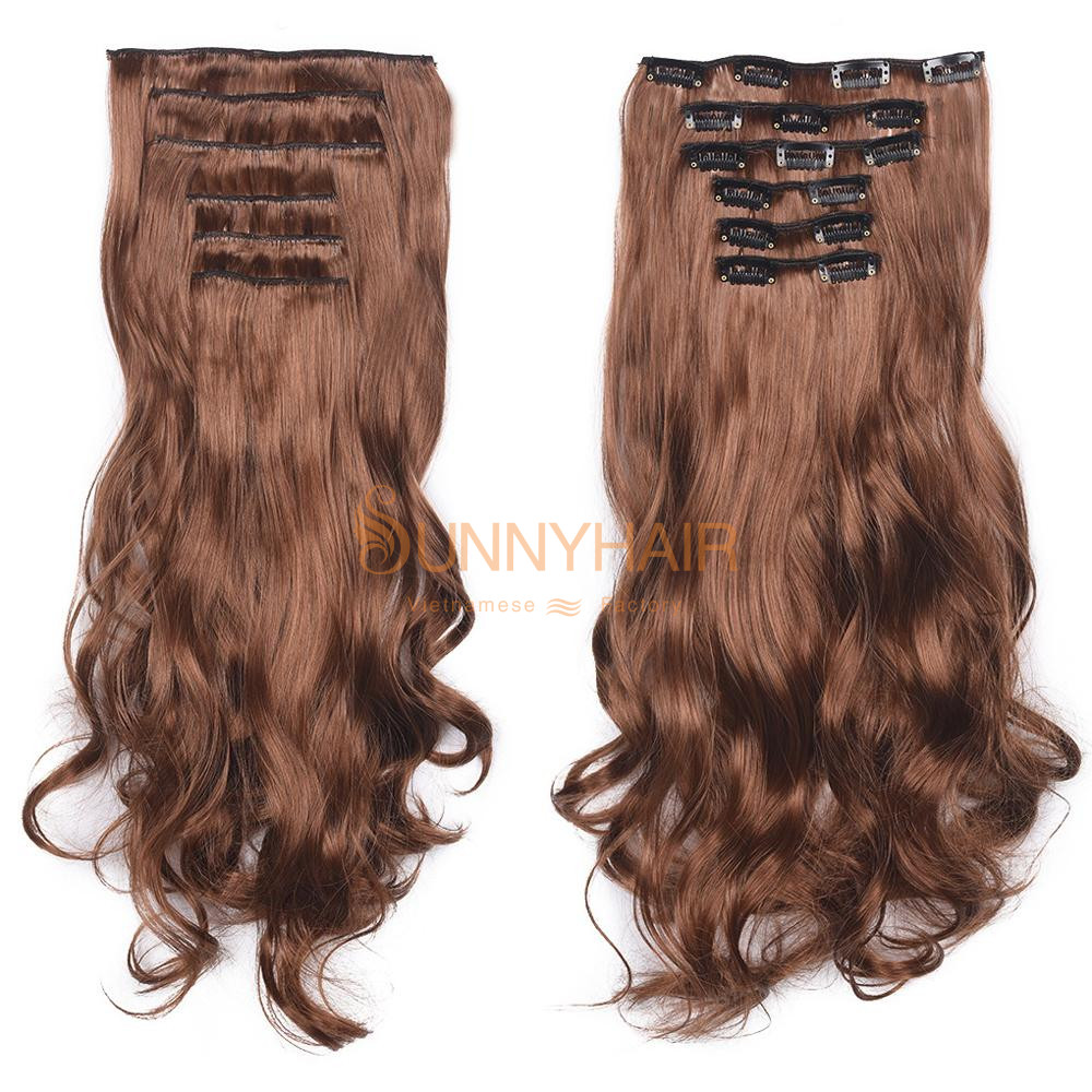 Hot Style Wavy Virgin Clip-in Vietnamese Human Hair Extensions 6Pcs/Set Hairpiece