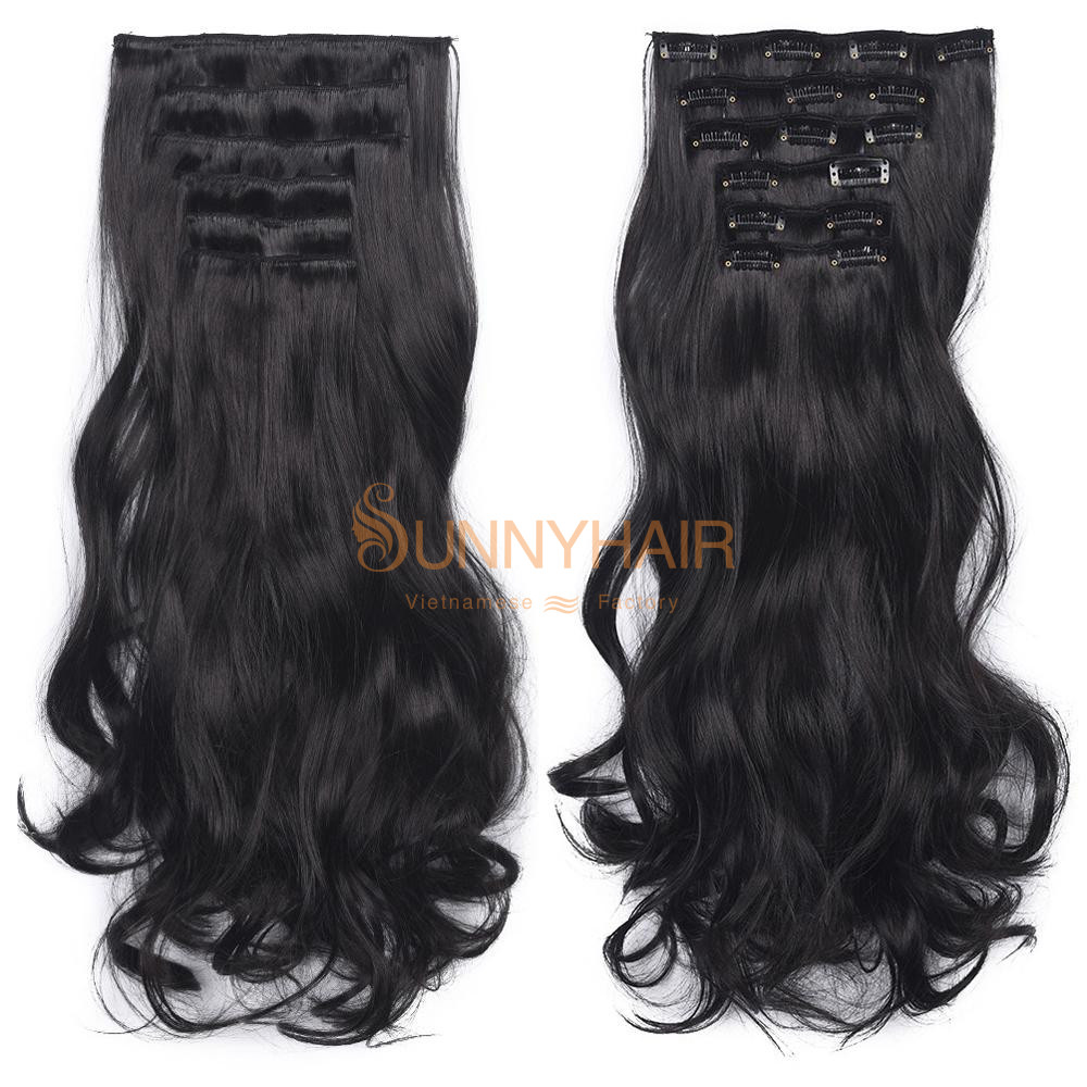Hot Style Wavy Virgin Clip-in Vietnamese Human Hair Extensions 6Pcs/Set Hairpiece
