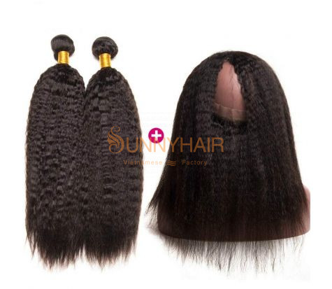 Kinky Straight Hair 3 Bundles With 13x4 LaceFrontal 10A Brazilian Virgin Human Hair Bundles
