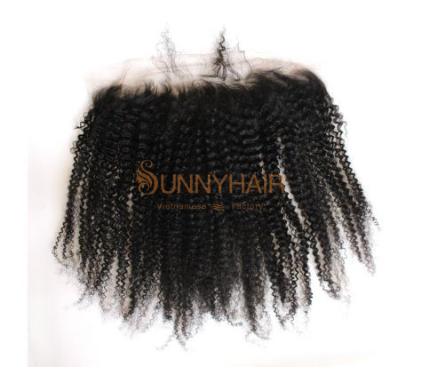 Kinky Curly Lace Frontal Unprocessed Mongolian Human Hair Top Full Lace Frontal Closure Piece With Baby Hair Natural Color