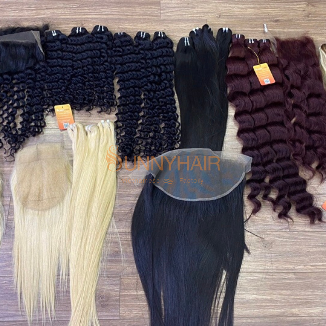 Hot sale Combo Natural Color Bone Straight 3 Machine Weft Hair Bundles with 1 Lace Frontal100% Vietnam Human Hair