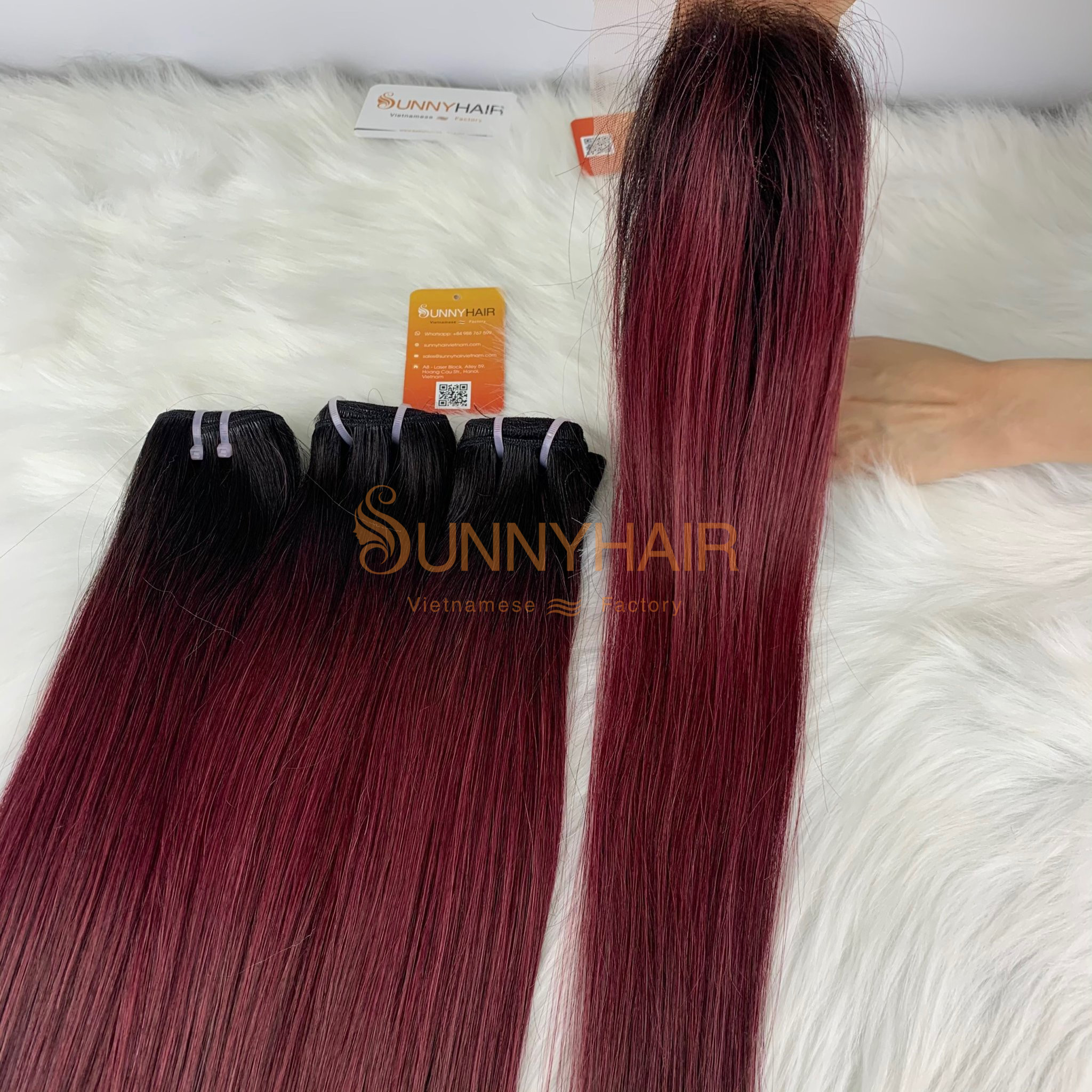 100% Virgin Human Hair Machine Weft Straight Burgundy Customized Color Vietnam Hair Vendor