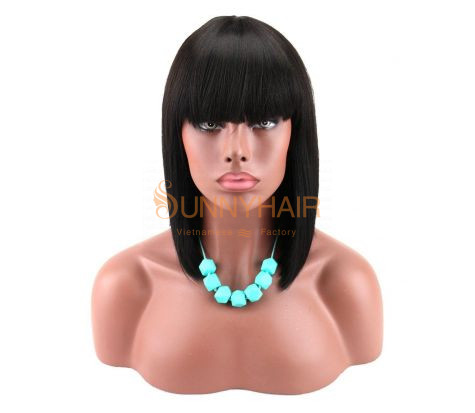 Short Bob Lace Wigs With Bangs Cambodian Virgin Hair Straight Lace Front Human Hair Wigs Swiss Lace Frontal Wigs