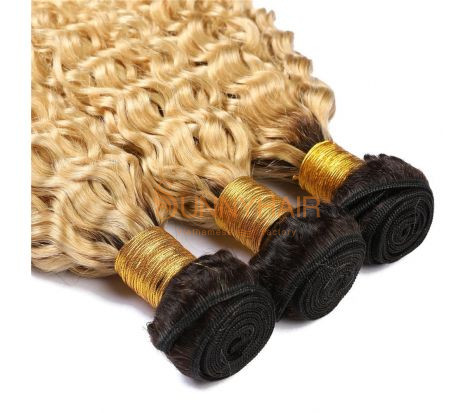 Wholesale Malaysia Hair Extensions Ombre Blonde Dark Root Water Wave Double Weft Hair